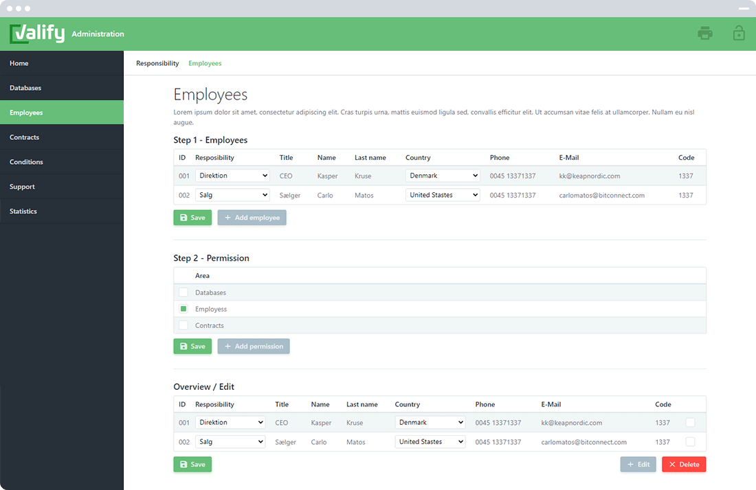 Valify back-end screen 2